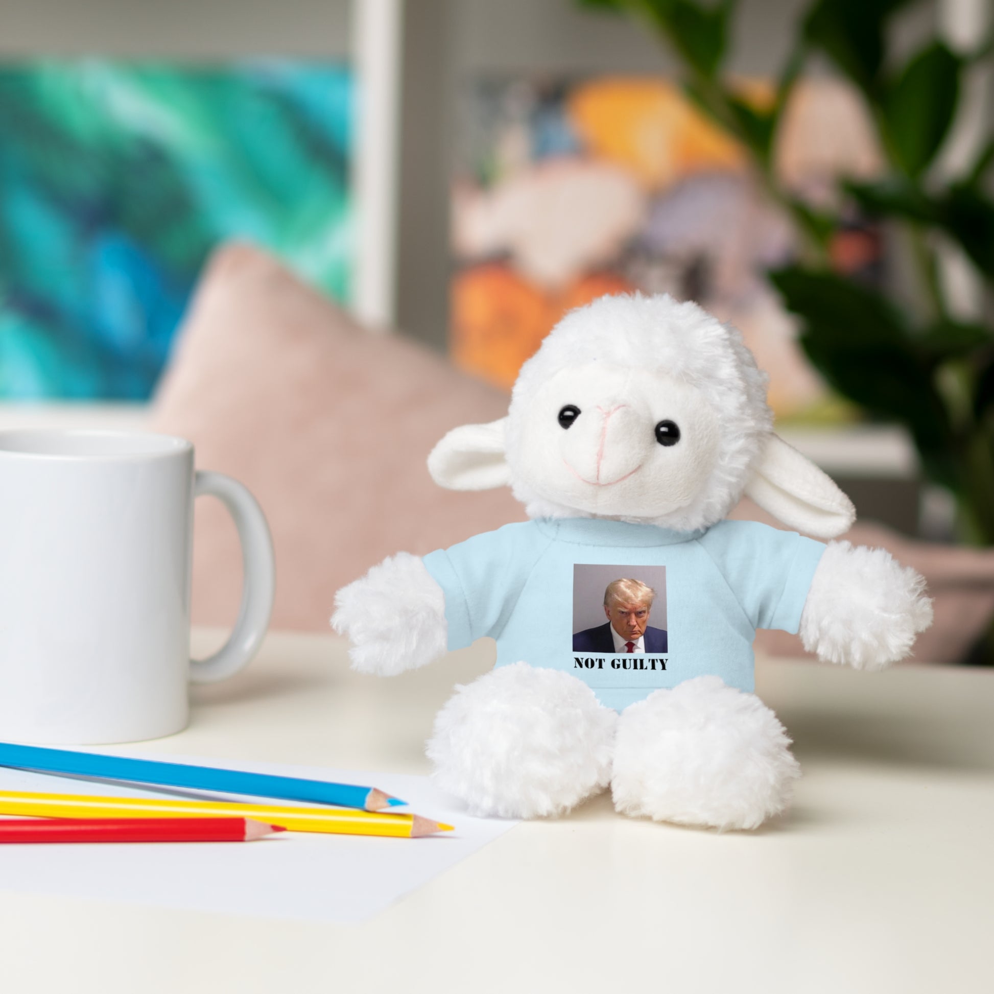 NOT GUILTY Trump Mugshot Stuffed Animal With T-Shirt