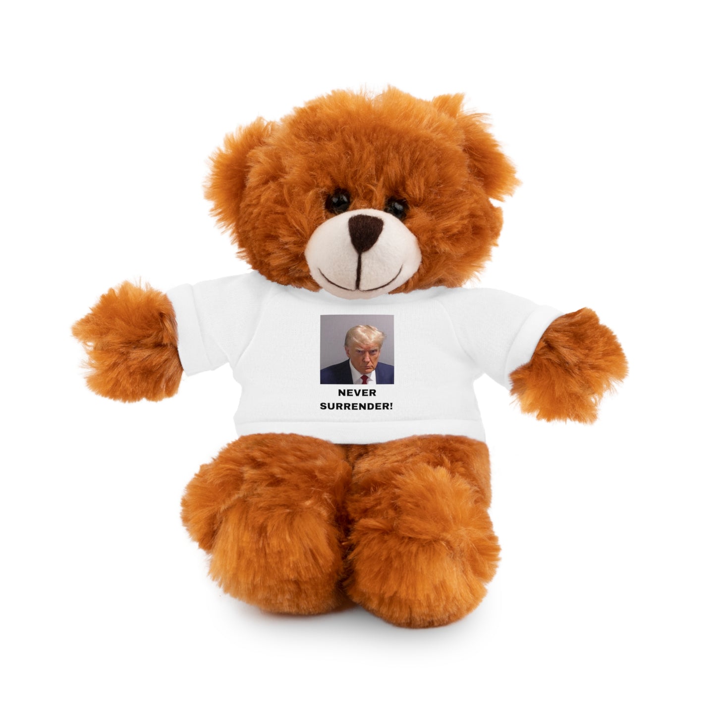 NEVER SURRENDER Trump Mugshot Stuffed Animal With T-Shirt