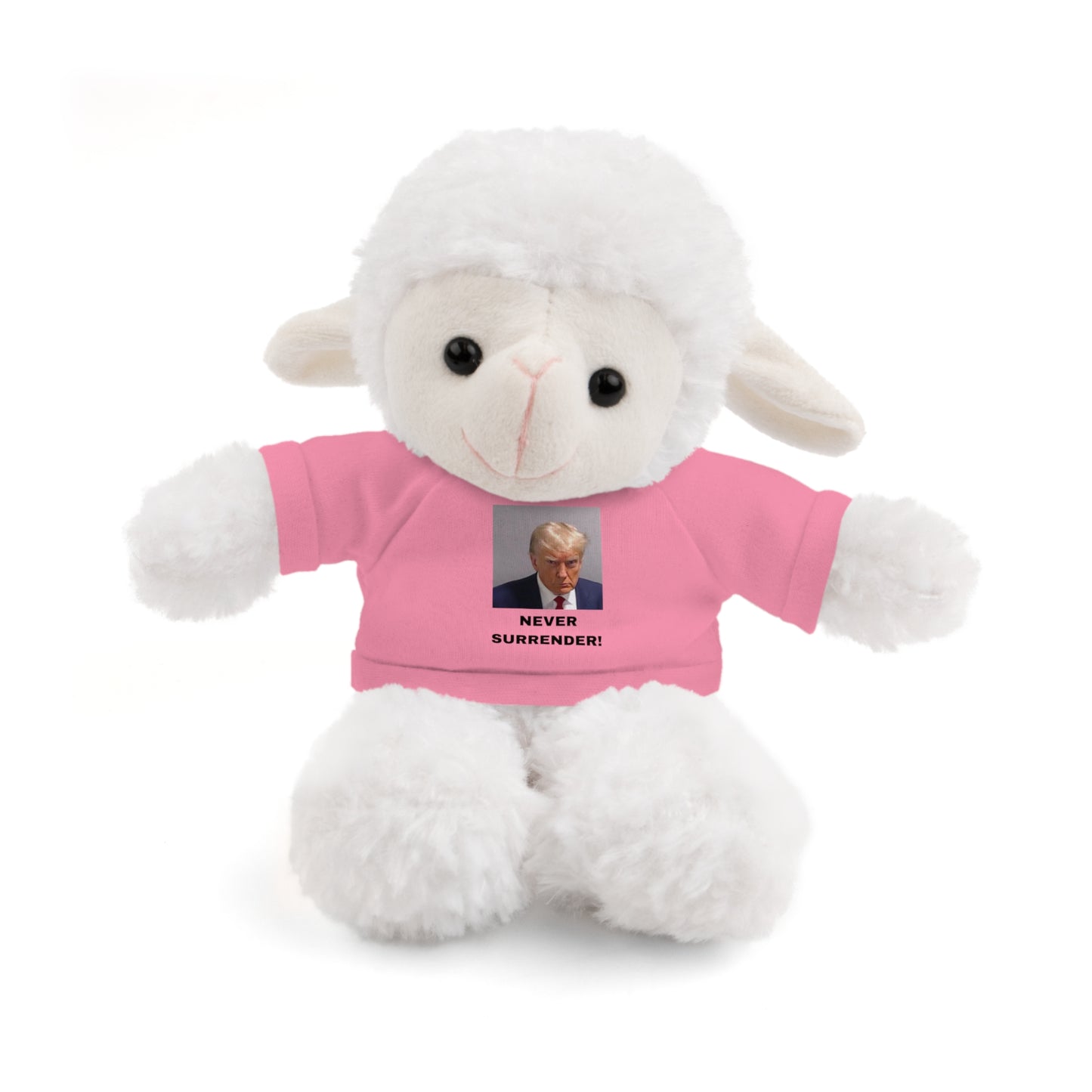 NEVER SURRENDER Trump Mugshot Stuffed Animal With T-Shirt