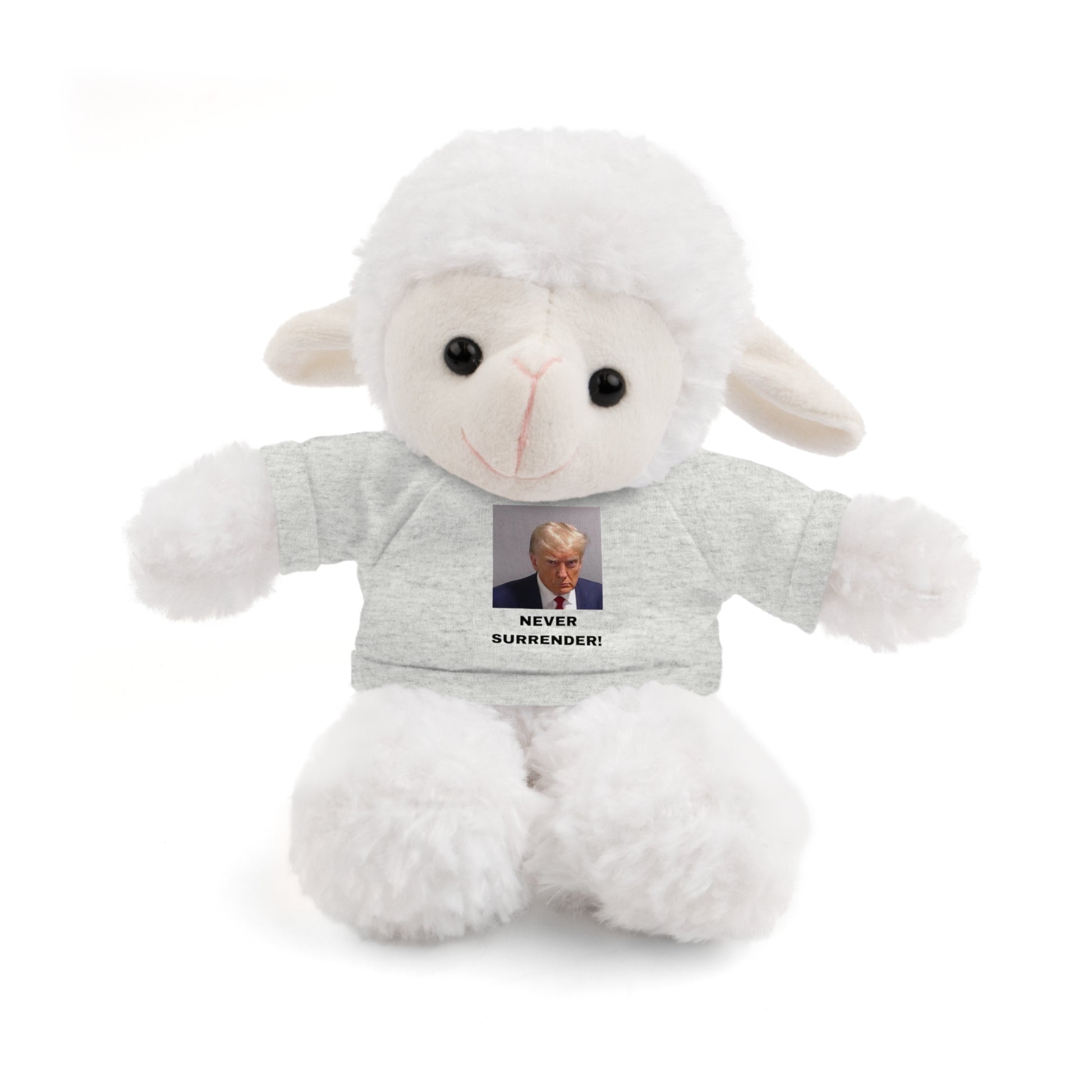 NEVER SURRENDER Trump Mugshot Stuffed Animal With T-Shirt