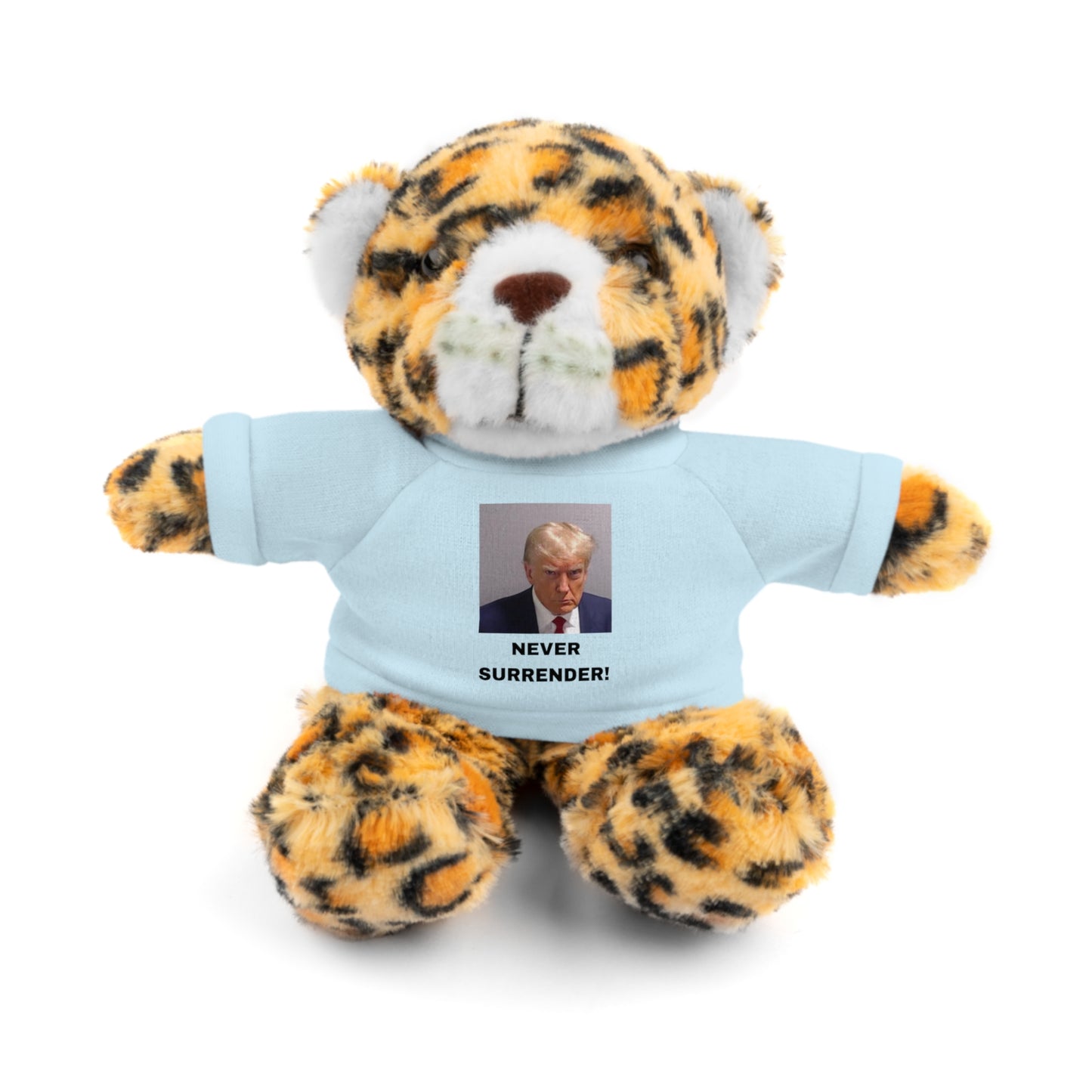 NEVER SURRENDER Trump Mugshot Stuffed Animal With T-Shirt