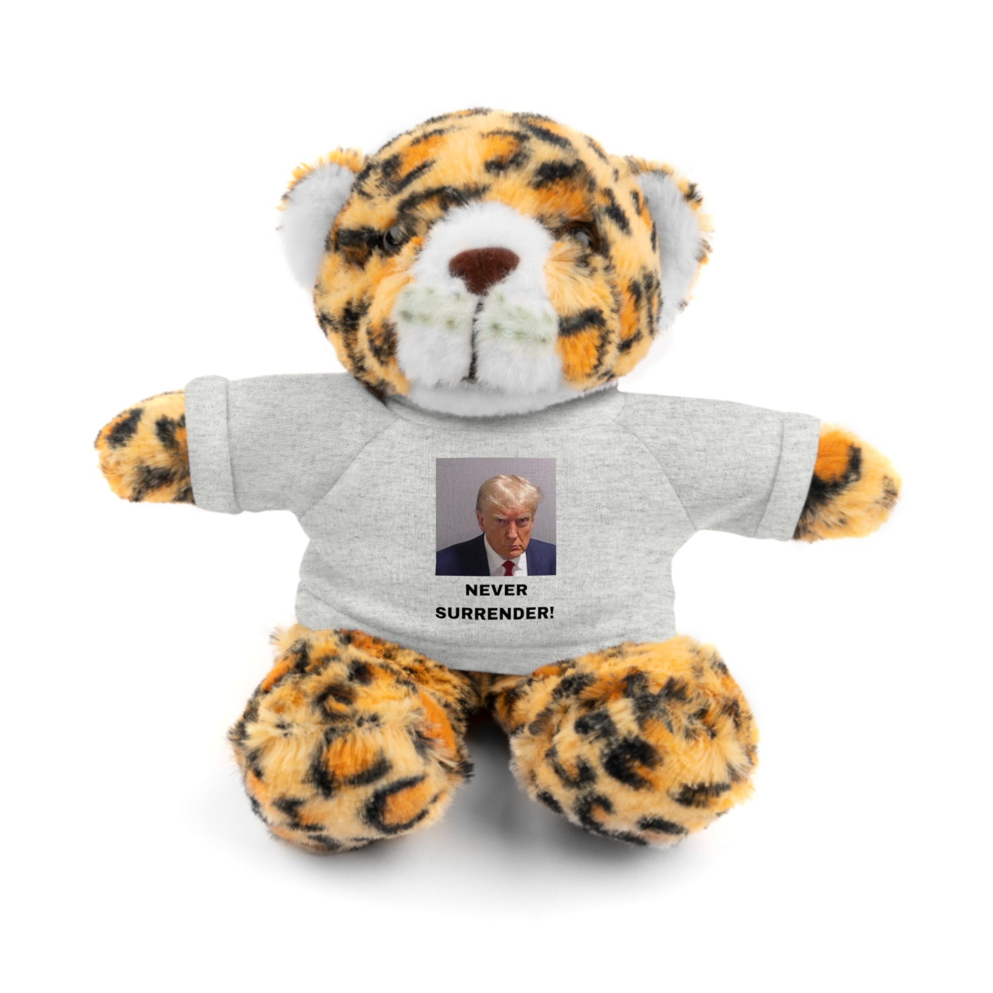 NEVER SURRENDER Trump Mugshot Stuffed Animal With T-Shirt