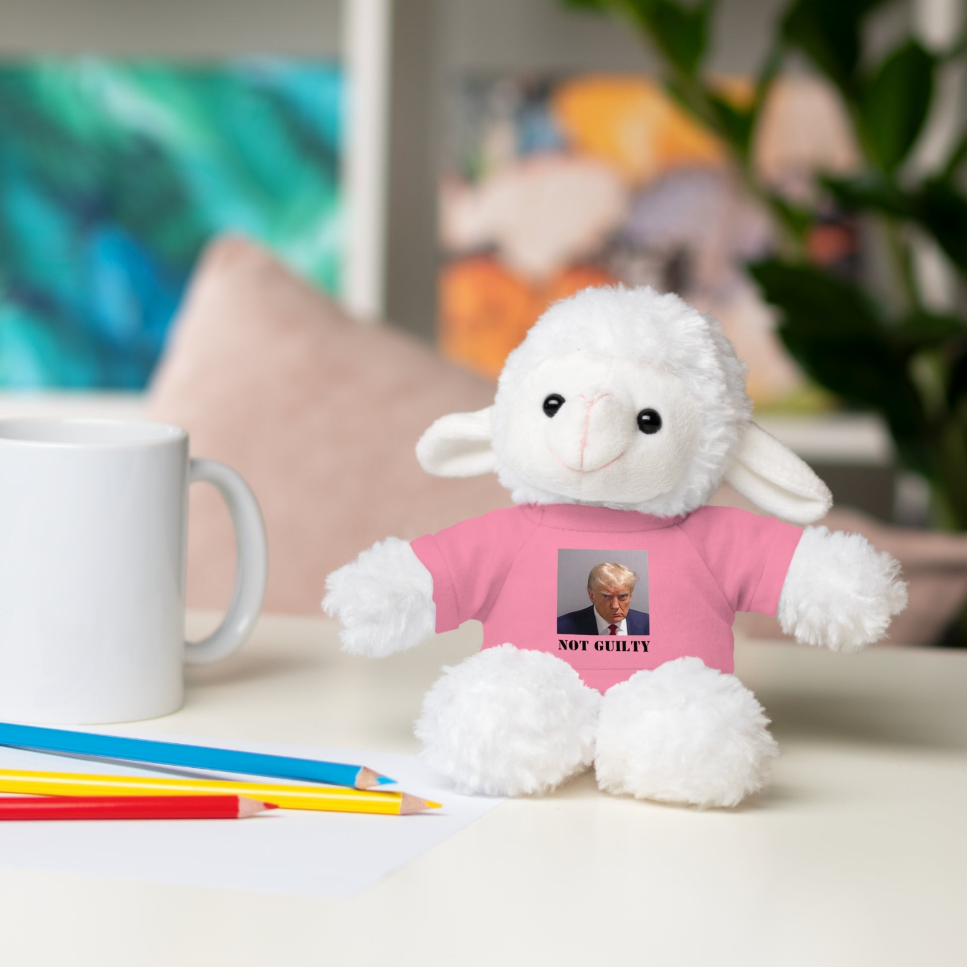 NOT GUILTY Trump Mugshot Stuffed Animal With T-Shirt