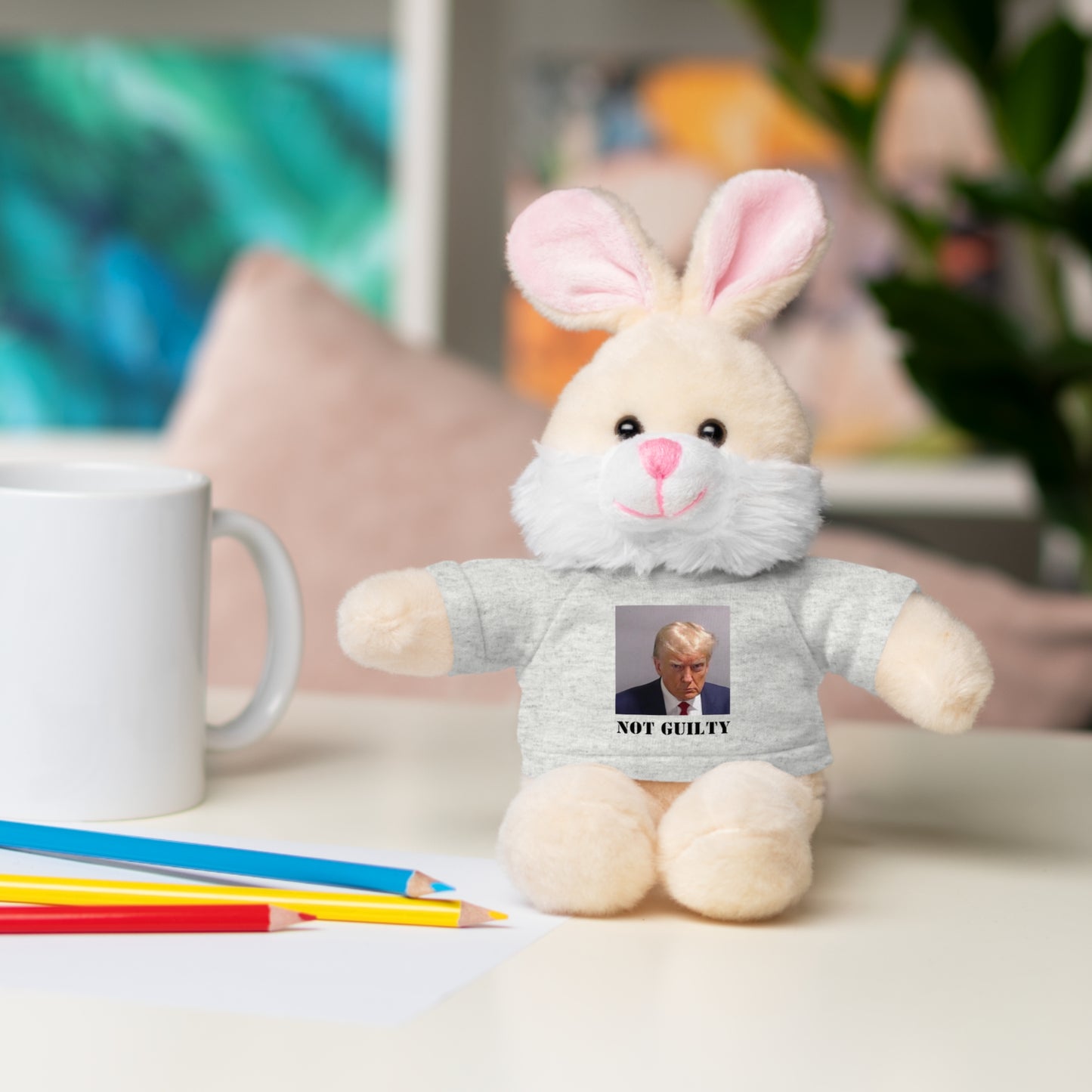 NOT GUILTY Trump Mugshot Stuffed Animal With T-Shirt