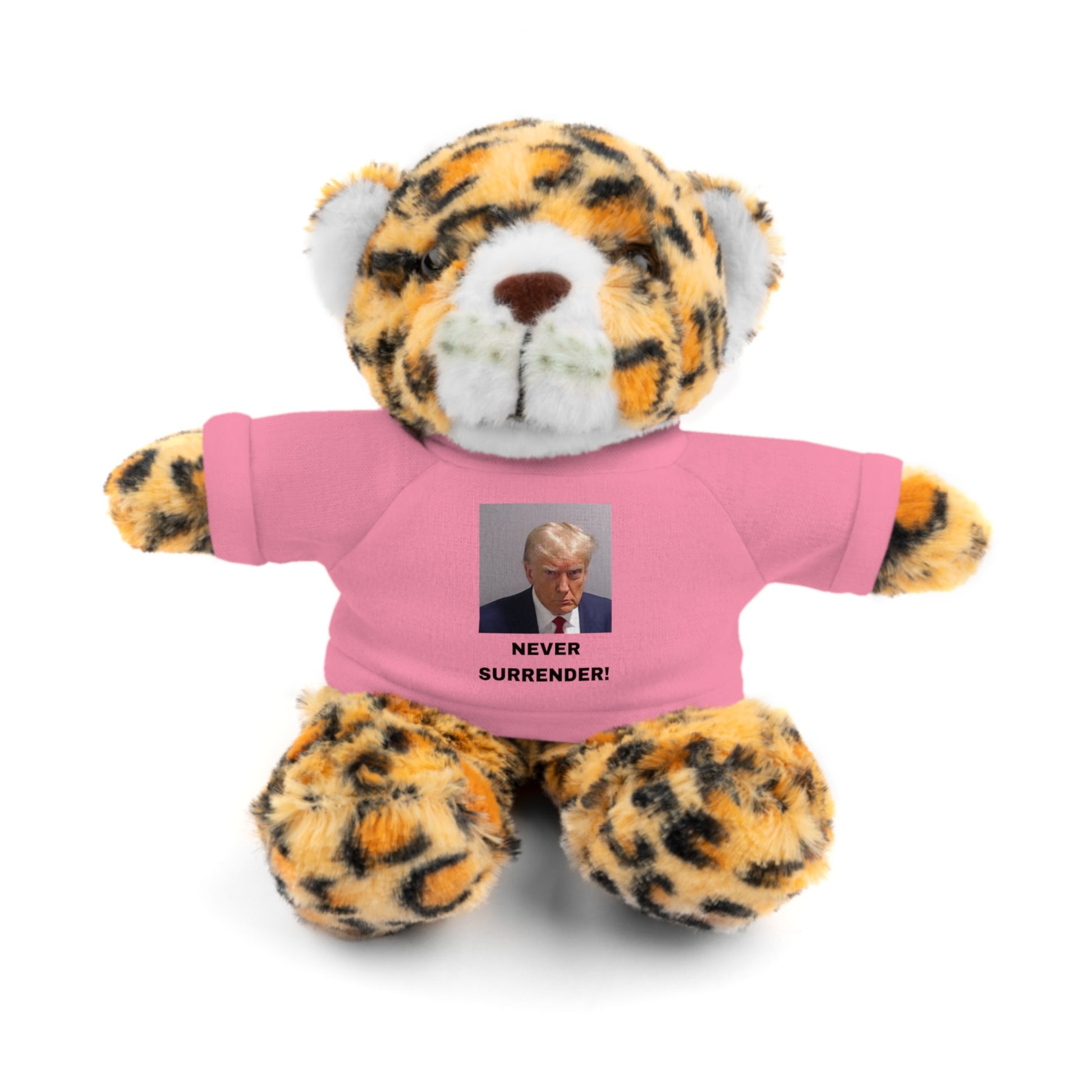 NEVER SURRENDER Trump Mugshot Stuffed Animal With T-Shirt