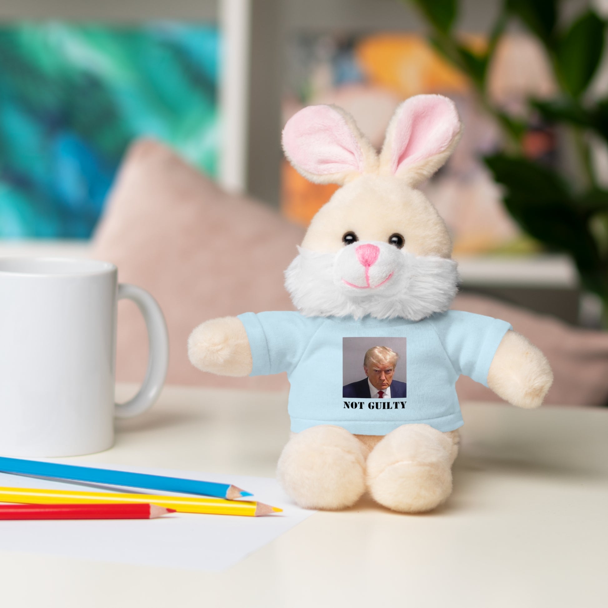 NOT GUILTY Trump Mugshot Stuffed Animal With T-Shirt