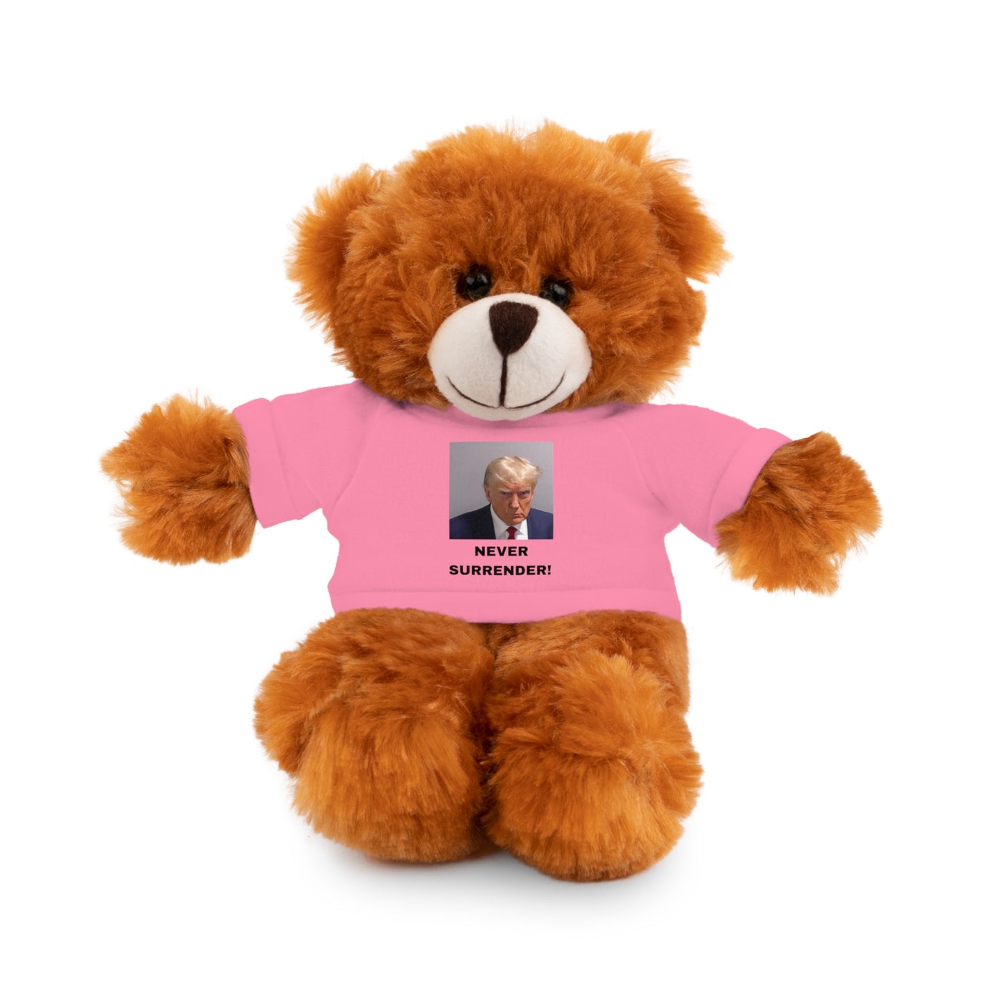 NEVER SURRENDER Trump Mugshot Stuffed Animal With T-Shirt