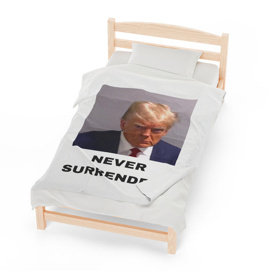 NEVER SURRENDER Trump Mugshot Plush Blanket