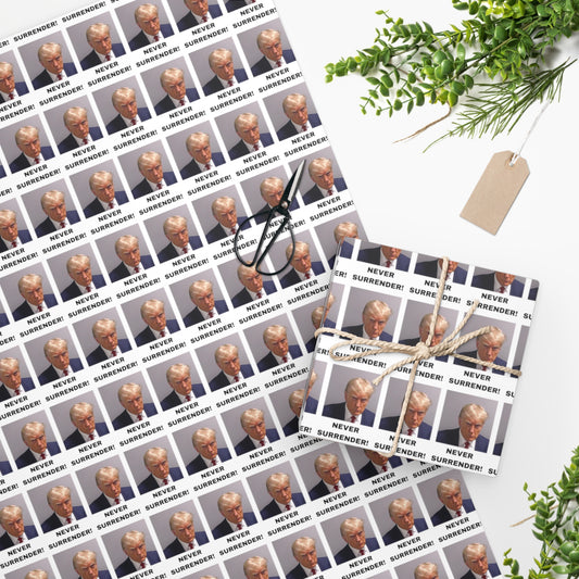 NEVER SURRENDER Trump Mugshot Wrapping Paper