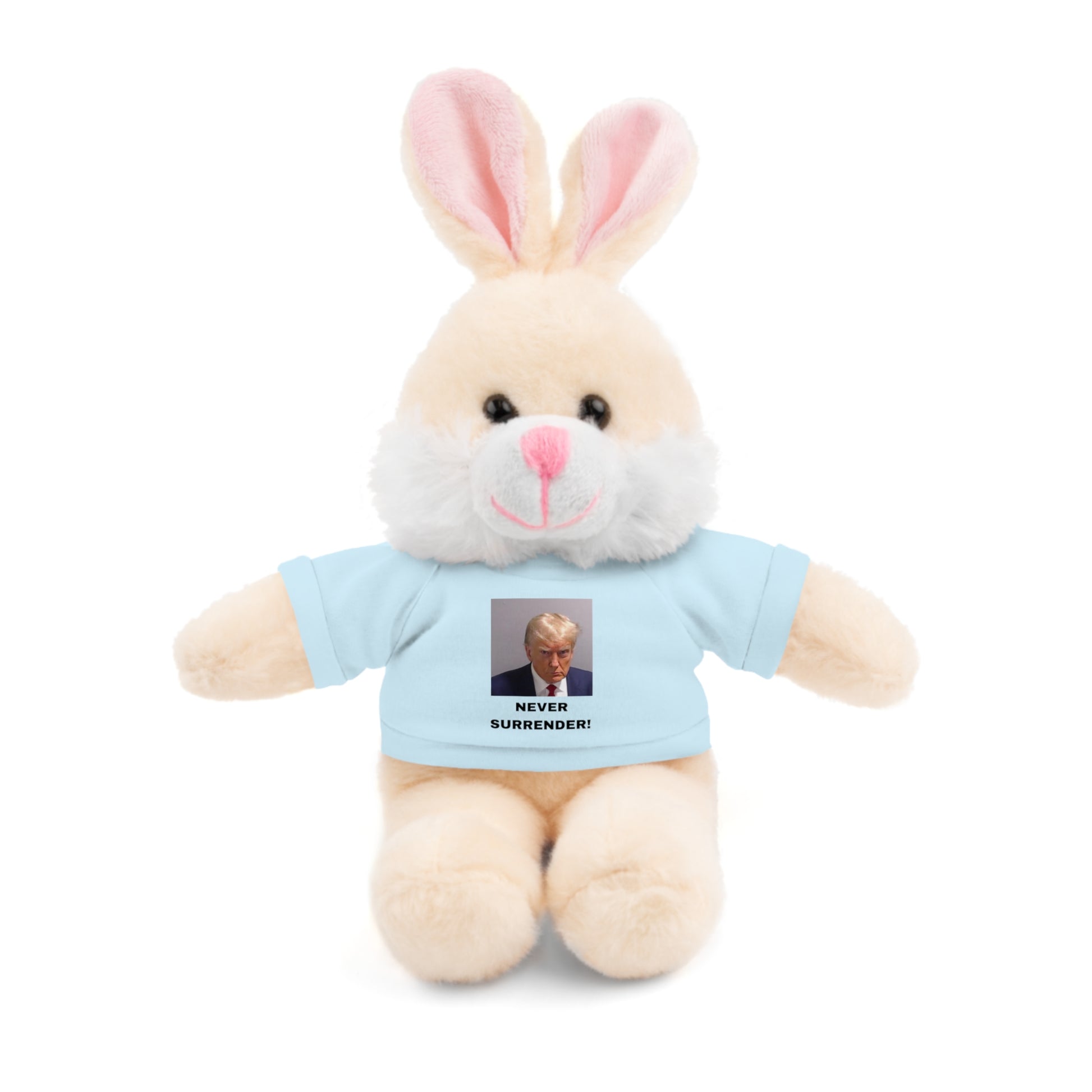 NEVER SURRENDER Trump Mugshot Stuffed Animal With T-Shirt