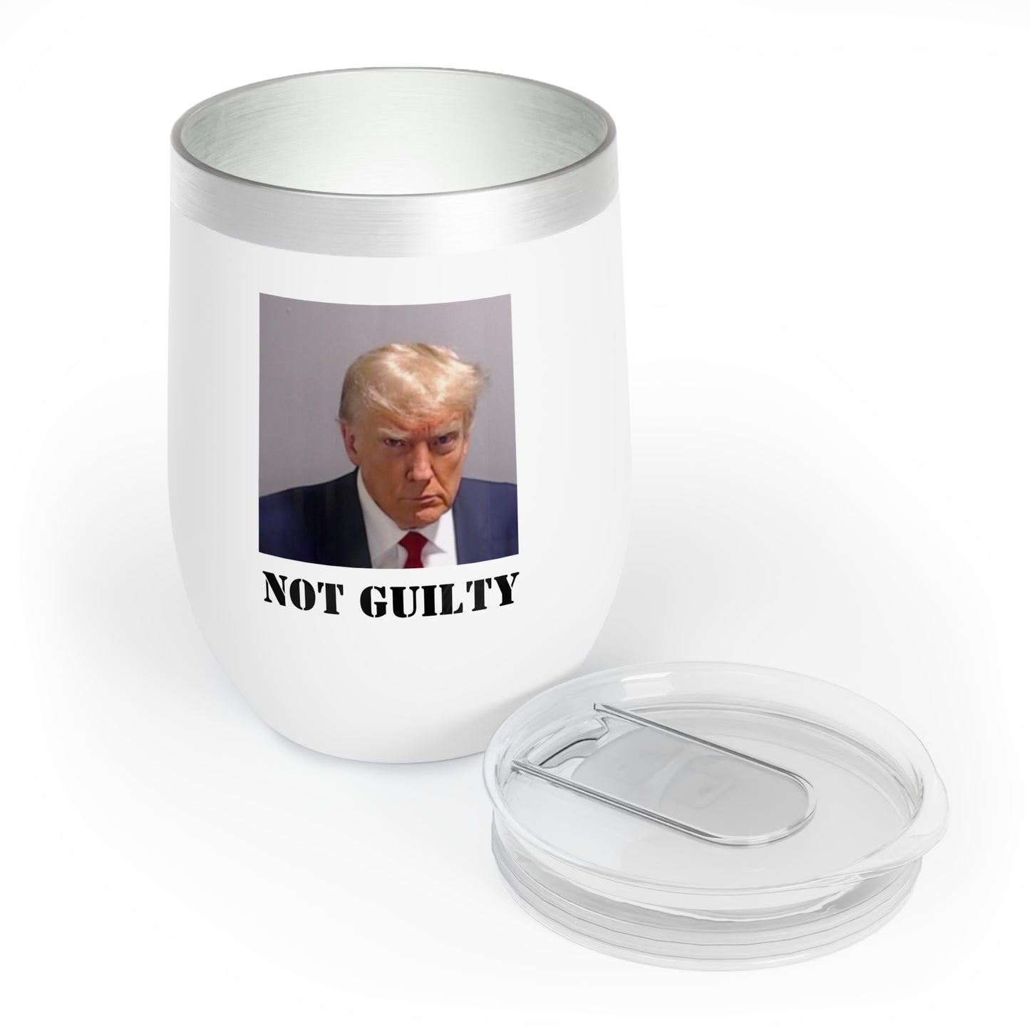 NOT GUILTY Trump Mugshot Wine Tumbler