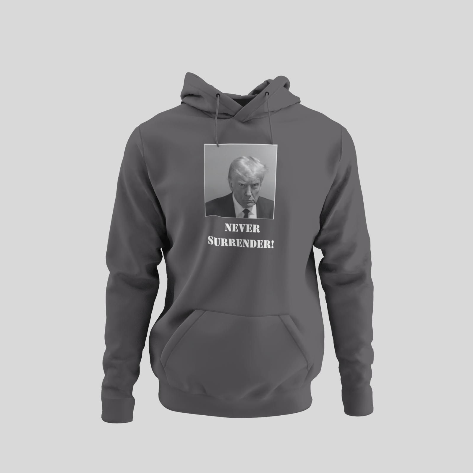 "Trump NEVER SURRENDER Mugshot" (In Black & White) Unisex Hooded Sweatshirt