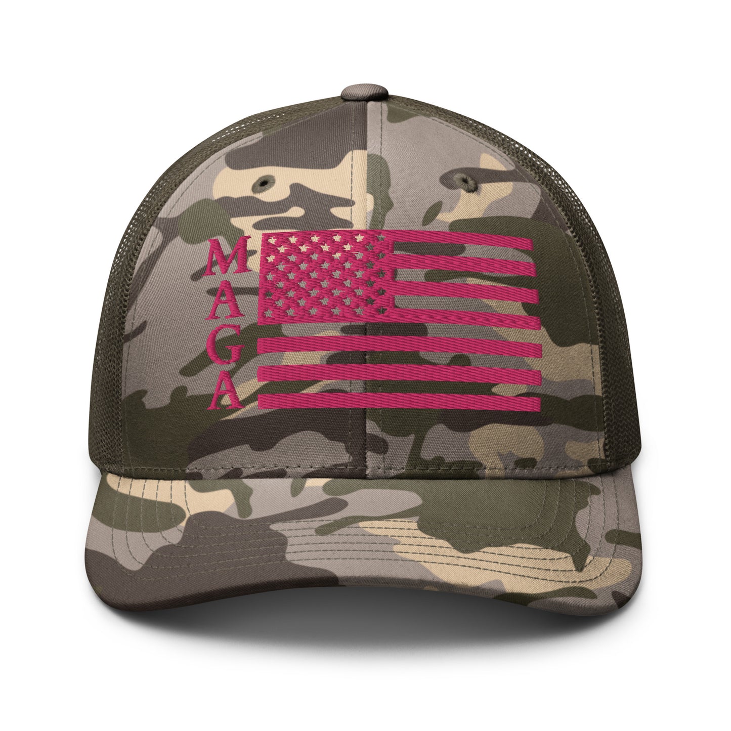 MAGA USA FLAG (In Pink) Camouflage Trucker Hat